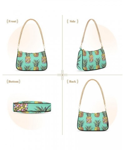 Grunge Dinosaur on Dark Hobo Purses for Women Shoulder Bag Gold Chain Shoulder Bag with Zipper Seamless Pineapples on Teal $1...