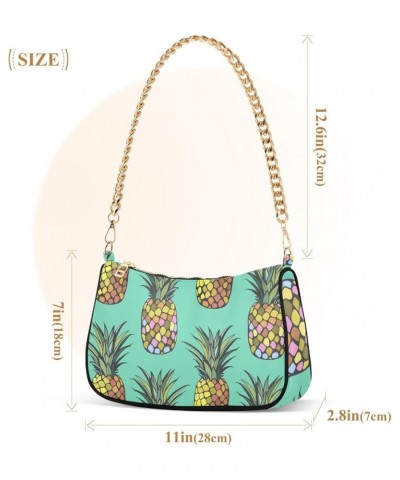 Grunge Dinosaur on Dark Hobo Purses for Women Shoulder Bag Gold Chain Shoulder Bag with Zipper Seamless Pineapples on Teal $1...