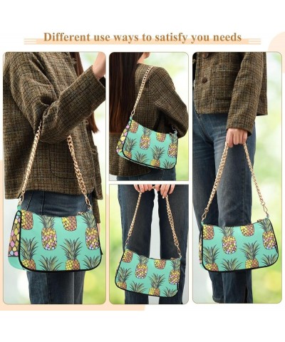 Grunge Dinosaur on Dark Hobo Purses for Women Shoulder Bag Gold Chain Shoulder Bag with Zipper Seamless Pineapples on Teal $1...