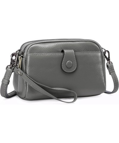 Crossbody Bags for Women Small Genuine Leather Shoulder Purse Cross Body Bag with Wristlet Top Zipper Deep Grey $8.80 Crossbo...