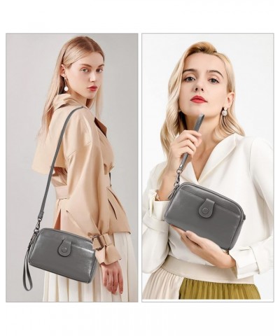 Crossbody Bags for Women Small Genuine Leather Shoulder Purse Cross Body Bag with Wristlet Top Zipper Deep Grey $8.80 Crossbo...