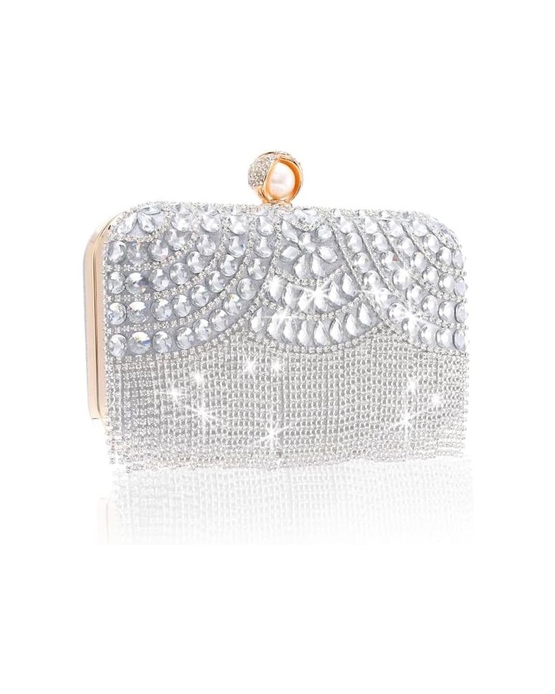 Women's Sparkly Evening Clutch Purse Rhinestone Tassel Cossbody Bag Pearl with Detachable Chain Partynight Wedding Silver $17...