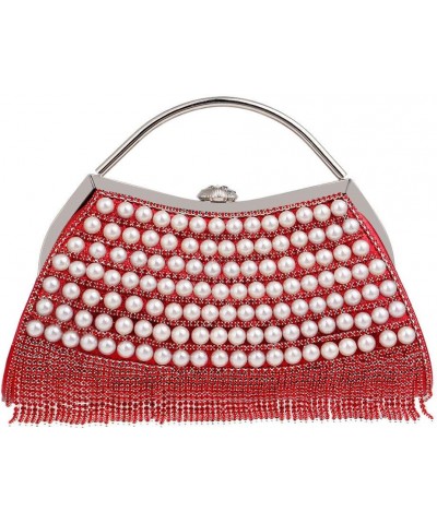 Triangle Luxury Full Rhinestones Women's Fashion Evening Clutch Bag Red $33.03 Evening Bags