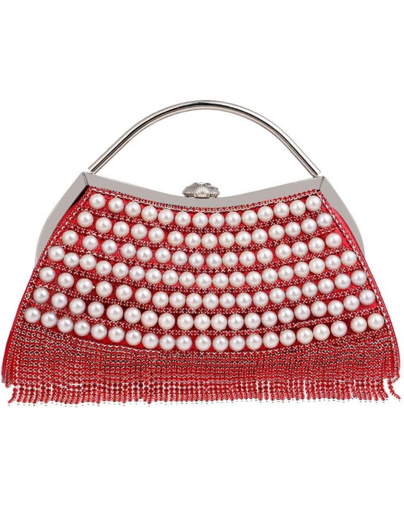 Triangle Luxury Full Rhinestones Women's Fashion Evening Clutch Bag Red $33.03 Evening Bags