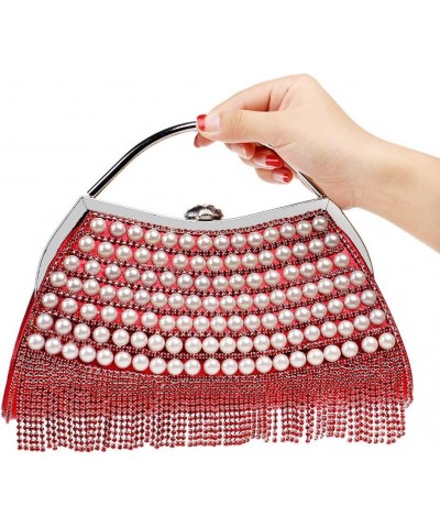 Triangle Luxury Full Rhinestones Women's Fashion Evening Clutch Bag Red $33.03 Evening Bags