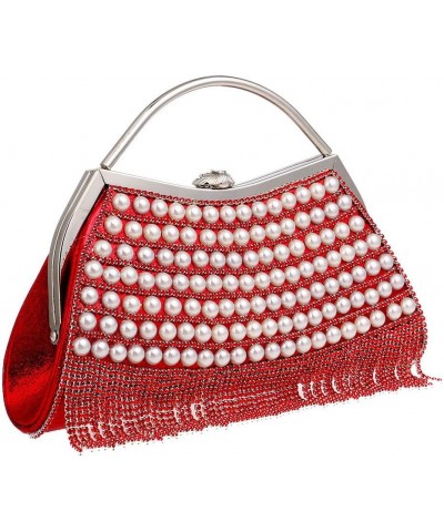 Triangle Luxury Full Rhinestones Women's Fashion Evening Clutch Bag Red $33.03 Evening Bags