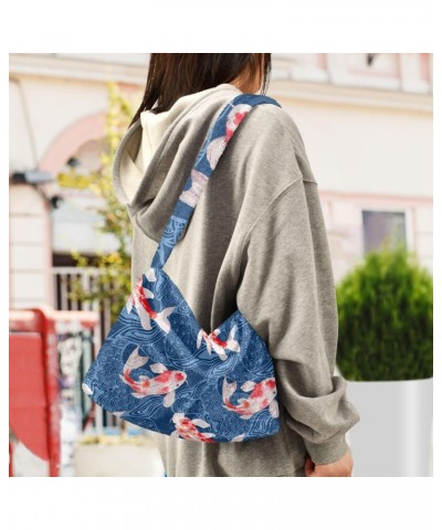 Fish Blue Furry Tote Bag for Women Crossbody Bag Casual Shoulder Handbags Casual Messenger Bag with Zipper for Work $11.33 Totes