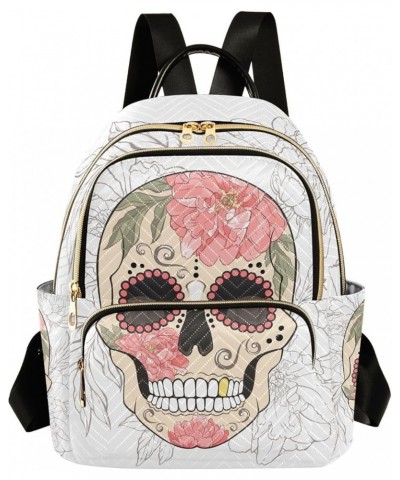 Floral Sugar Skull Day Of Dead Mini Backpack Purse for Women Travel Bag Fashion Daypack Back Pack Shoulder Bag Multicolor Sma...