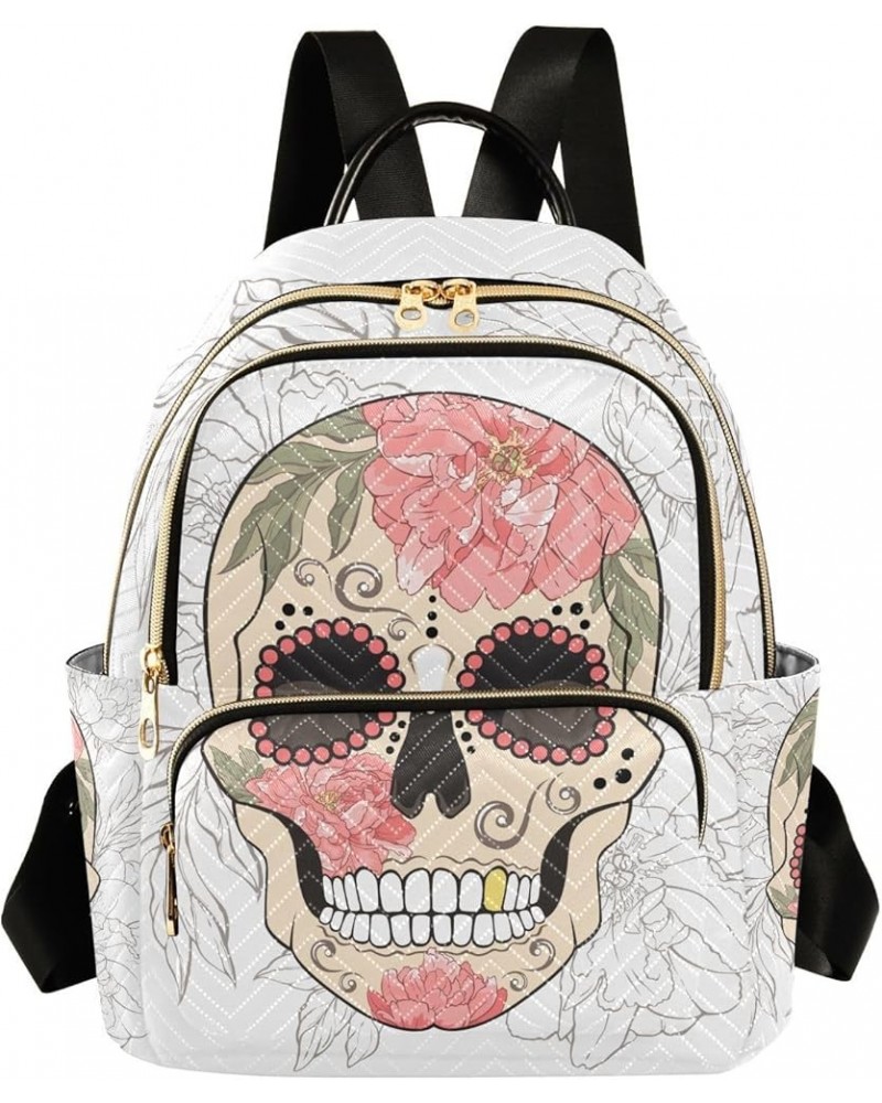 Floral Sugar Skull Day Of Dead Mini Backpack Purse for Women Travel Bag Fashion Daypack Back Pack Shoulder Bag Multicolor Sma...