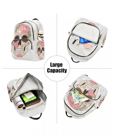 Floral Sugar Skull Day Of Dead Mini Backpack Purse for Women Travel Bag Fashion Daypack Back Pack Shoulder Bag Multicolor Sma...