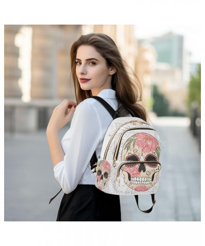 Floral Sugar Skull Day Of Dead Mini Backpack Purse for Women Travel Bag Fashion Daypack Back Pack Shoulder Bag Multicolor Sma...