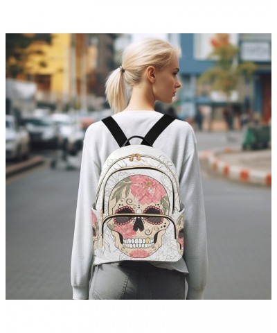 Floral Sugar Skull Day Of Dead Mini Backpack Purse for Women Travel Bag Fashion Daypack Back Pack Shoulder Bag Multicolor Sma...