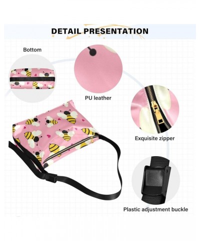 Funny Happy Dog PU Leather Shoulder Bag Leather Shoulder Bag for Women Mens Crossbody Bag Flying Bees Hearts on Pink $17.38 T...