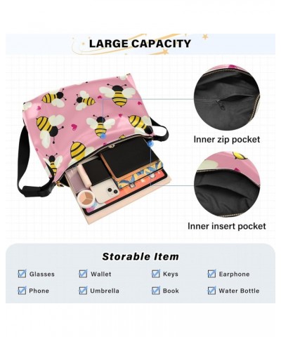 Funny Happy Dog PU Leather Shoulder Bag Leather Shoulder Bag for Women Mens Crossbody Bag Flying Bees Hearts on Pink $17.38 T...