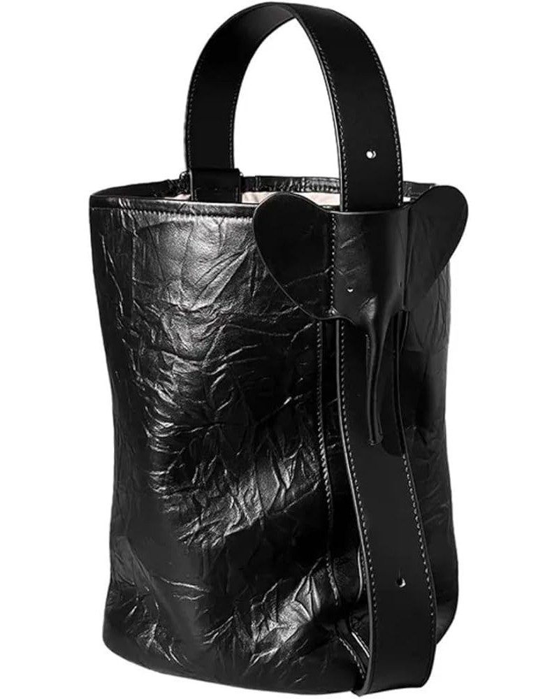 Women Head Cowhide Genuine Leather Bucket Bag Shoulder Purses And Handbag Black $35.13 Shoulder Bags