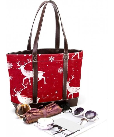 Tote Bag for Women, Large Tote Bag, Tote Bag with Zipper, Christmas Elk Santa Claus Cartoon, Womens Tote Bags for Work Design...