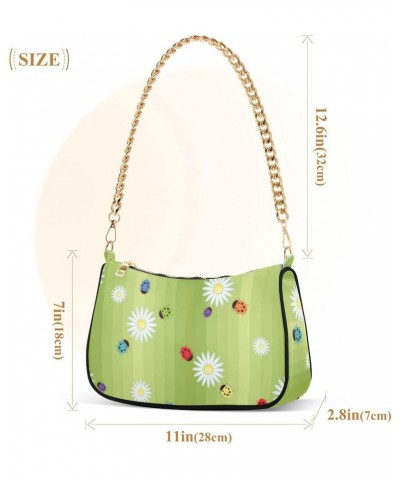 Spring Ladybug Flowers Shoulder Bag for Women Fabric Crescent Handbag with Zipper Chain Clutch Purses for Teen Girls Travel P...