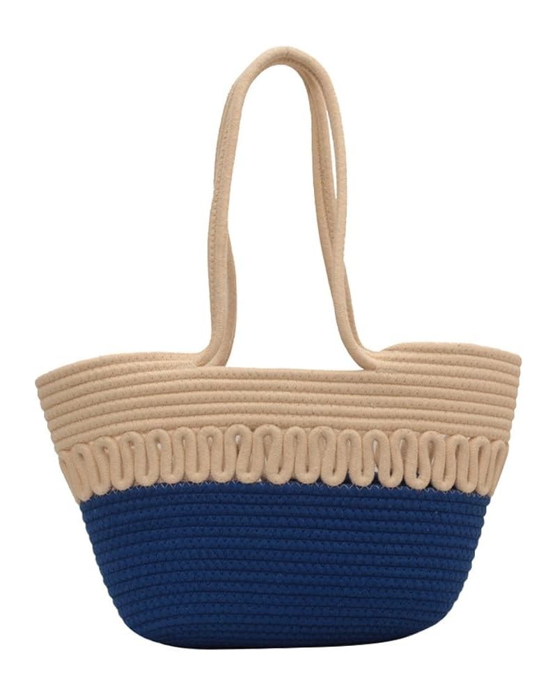 Beach Bags for Women Large Straw Woven Beach Tote Bag Shoulder Bag Women's Top Handle Handbag Large Tote Travel Beige-blue $1...