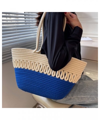 Beach Bags for Women Large Straw Woven Beach Tote Bag Shoulder Bag Women's Top Handle Handbag Large Tote Travel Beige-blue $1...