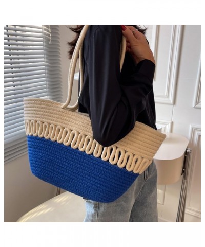 Beach Bags for Women Large Straw Woven Beach Tote Bag Shoulder Bag Women's Top Handle Handbag Large Tote Travel Beige-blue $1...