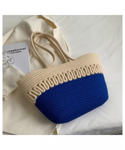 Beach Bags for Women Large Straw Woven Beach Tote Bag Shoulder Bag Women's Top Handle Handbag Large Tote Travel Beige-blue $1...