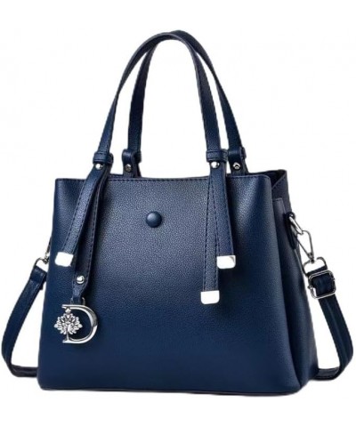 Women Top Handle Bags Large-Capacity Shoulder Bag Fashion Simple Tote Bags Satchel Solid Color Leather Handbag Blue $21.92 Totes