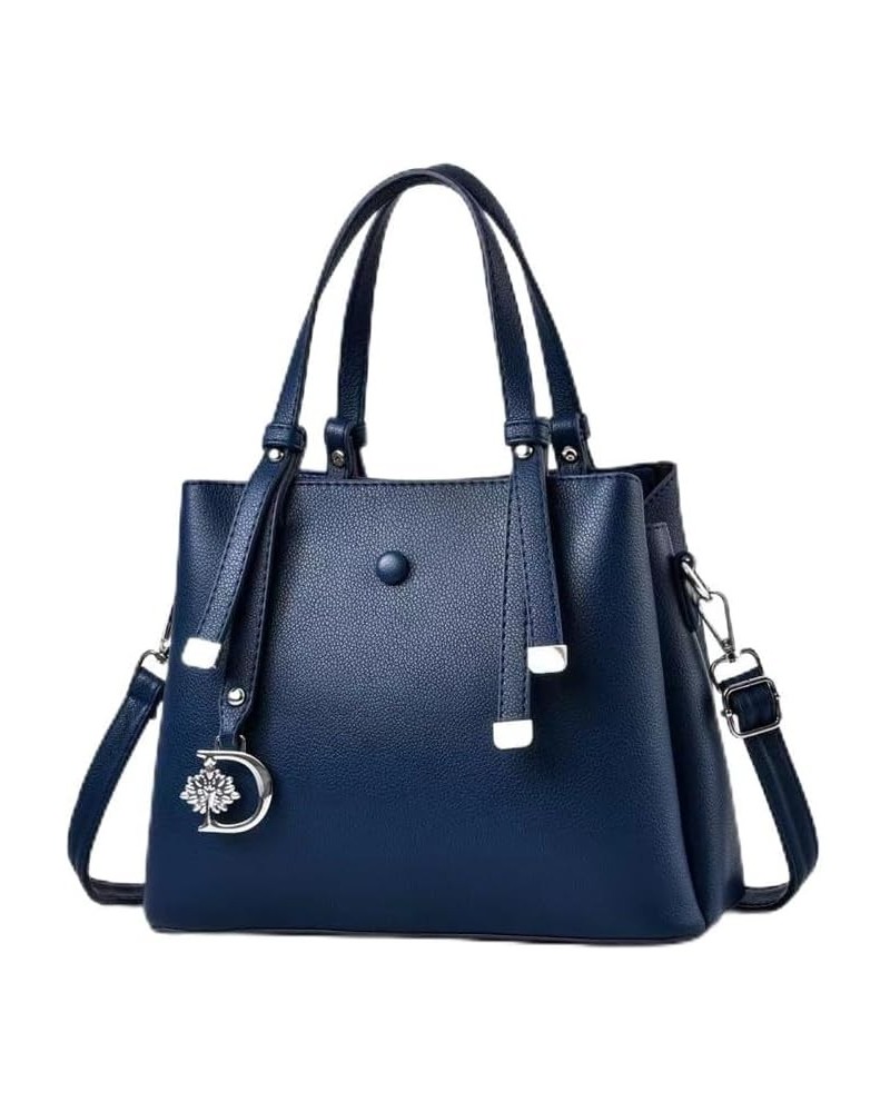 Women Top Handle Bags Large-Capacity Shoulder Bag Fashion Simple Tote Bags Satchel Solid Color Leather Handbag Blue $21.92 Totes