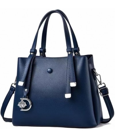 Women Top Handle Bags Large-Capacity Shoulder Bag Fashion Simple Tote Bags Satchel Solid Color Leather Handbag Blue $21.92 Totes