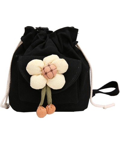 Small Canvas Crossbody Bag for Women Trendy Mini Flower Drawstring Shoulder Bag Black $16.76 Totes