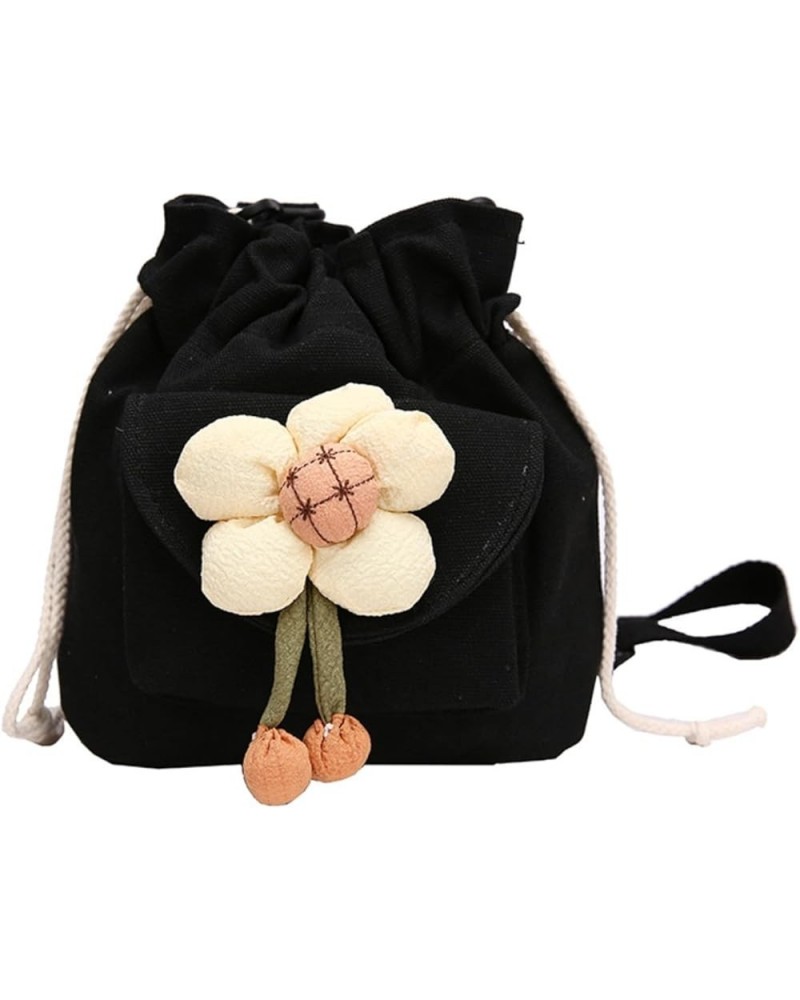 Small Canvas Crossbody Bag for Women Trendy Mini Flower Drawstring Shoulder Bag Black $16.76 Totes