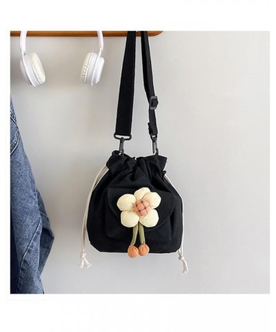 Small Canvas Crossbody Bag for Women Trendy Mini Flower Drawstring Shoulder Bag Black $16.76 Totes