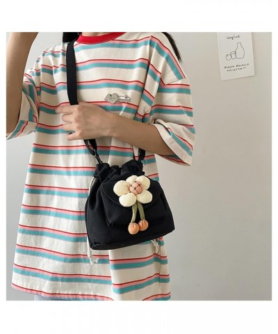 Small Canvas Crossbody Bag for Women Trendy Mini Flower Drawstring Shoulder Bag Black $16.76 Totes