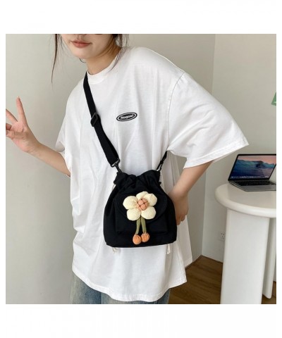 Small Canvas Crossbody Bag for Women Trendy Mini Flower Drawstring Shoulder Bag Black $16.76 Totes