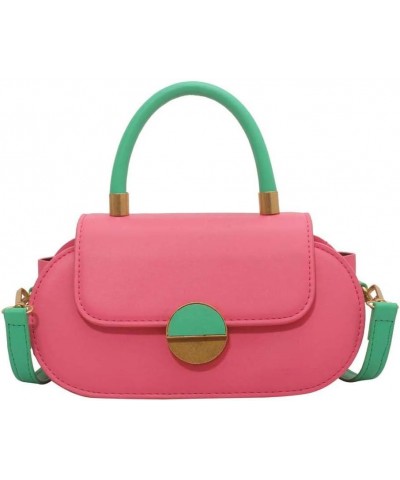 Contrast color handbag retro saddle bag single shoulder crossbody bag Rose Pink $15.40 Crossbody Bags