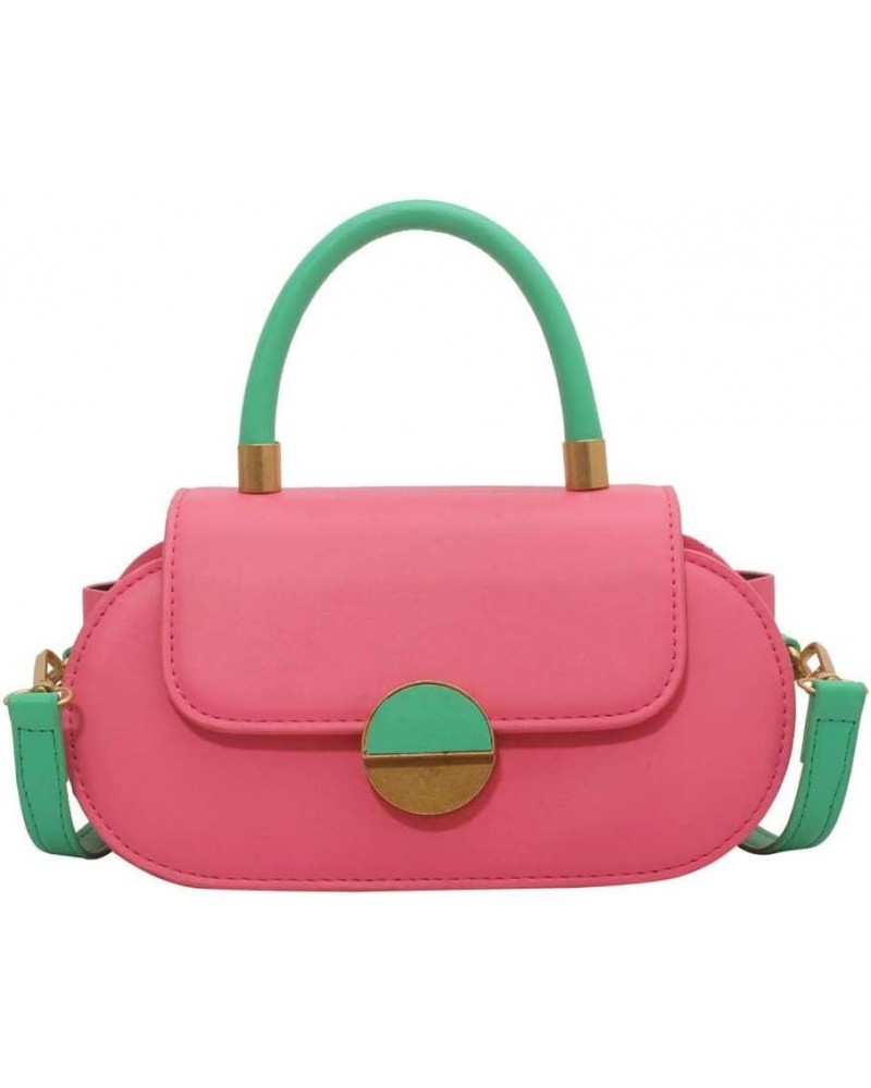 Contrast color handbag retro saddle bag single shoulder crossbody bag Rose Pink $15.40 Crossbody Bags