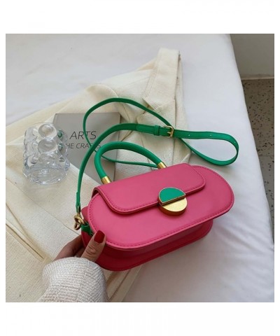 Contrast color handbag retro saddle bag single shoulder crossbody bag Rose Pink $15.40 Crossbody Bags