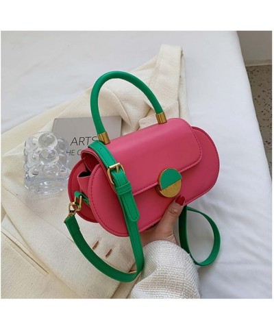 Contrast color handbag retro saddle bag single shoulder crossbody bag Rose Pink $15.40 Crossbody Bags