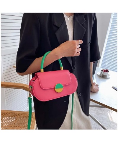 Contrast color handbag retro saddle bag single shoulder crossbody bag Rose Pink $15.40 Crossbody Bags