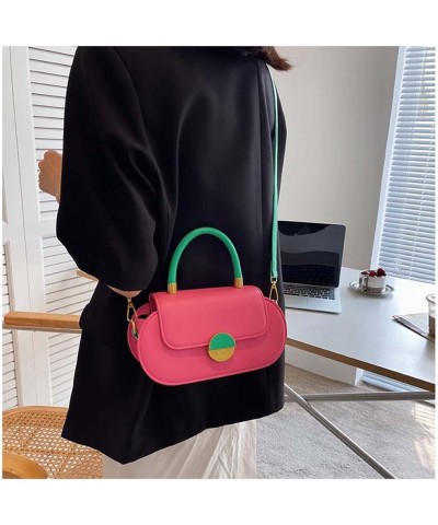 Contrast color handbag retro saddle bag single shoulder crossbody bag Rose Pink $15.40 Crossbody Bags