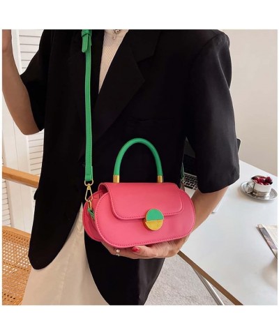 Contrast color handbag retro saddle bag single shoulder crossbody bag Rose Pink $15.40 Crossbody Bags