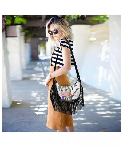 Women Fringe Tassel Cross Body Bag African Ethnic Tribe Lady Brown Leisure Shoulder Bag Color479 $13.22 Crossbody Bags