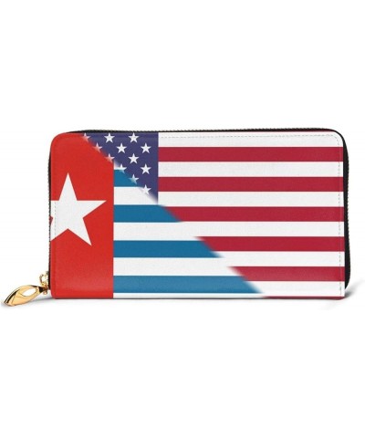 American Flag And British Flag Ladies Long Wallet Genuine Cowhide Zip Closure Card Slot Wallet American Flag And West Papua N...