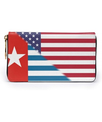 American Flag And British Flag Ladies Long Wallet Genuine Cowhide Zip Closure Card Slot Wallet American Flag And West Papua N...