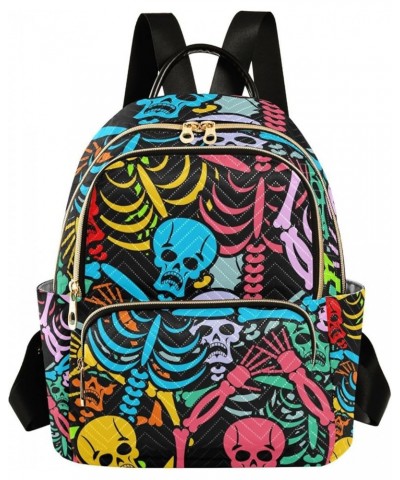 Halloween Women Backpack Rainbow Skull Skeleton Funny Anti-Theft Travel Backpack with Luggage Belt Durable Handbag Lady Purse...