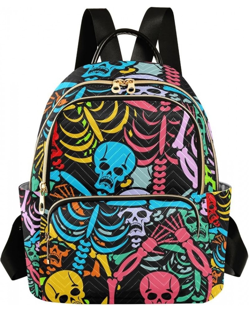 Halloween Women Backpack Rainbow Skull Skeleton Funny Anti-Theft Travel Backpack with Luggage Belt Durable Handbag Lady Purse...