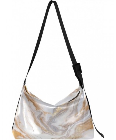 White Golden Marble Crossbody Bag Hobo Handbag Purse Fashion PU Leather Shoulder Bags for Women $18.35 Hobo Bags