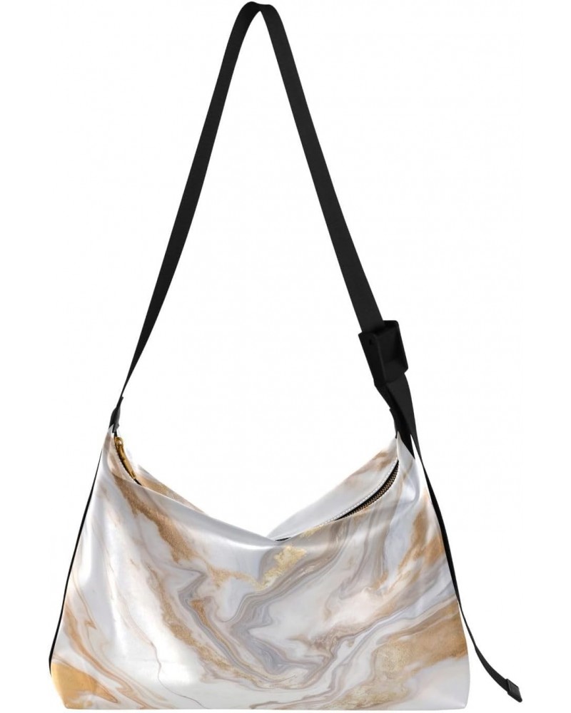 White Golden Marble Crossbody Bag Hobo Handbag Purse Fashion PU Leather Shoulder Bags for Women $18.35 Hobo Bags