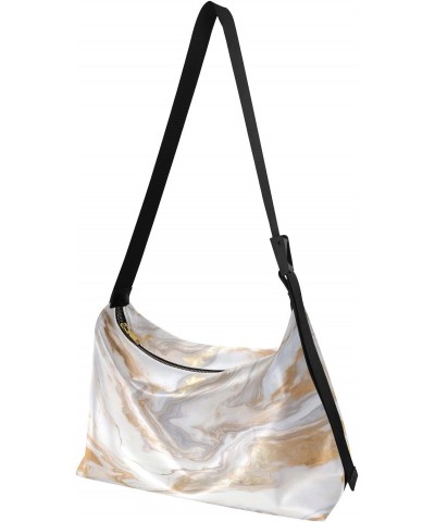 White Golden Marble Crossbody Bag Hobo Handbag Purse Fashion PU Leather Shoulder Bags for Women $18.35 Hobo Bags