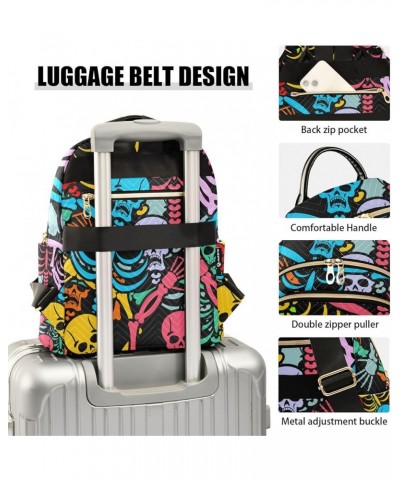 Halloween Women Backpack Rainbow Skull Skeleton Funny Anti-Theft Travel Backpack with Luggage Belt Durable Handbag Lady Purse...