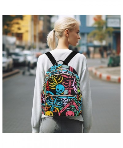 Halloween Women Backpack Rainbow Skull Skeleton Funny Anti-Theft Travel Backpack with Luggage Belt Durable Handbag Lady Purse...